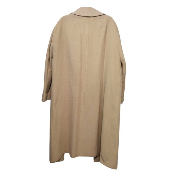 Vintage 100% Cashmere Car Coat Long Oatmeal Beige Minimalist Overcoat - Picture 8 of 12